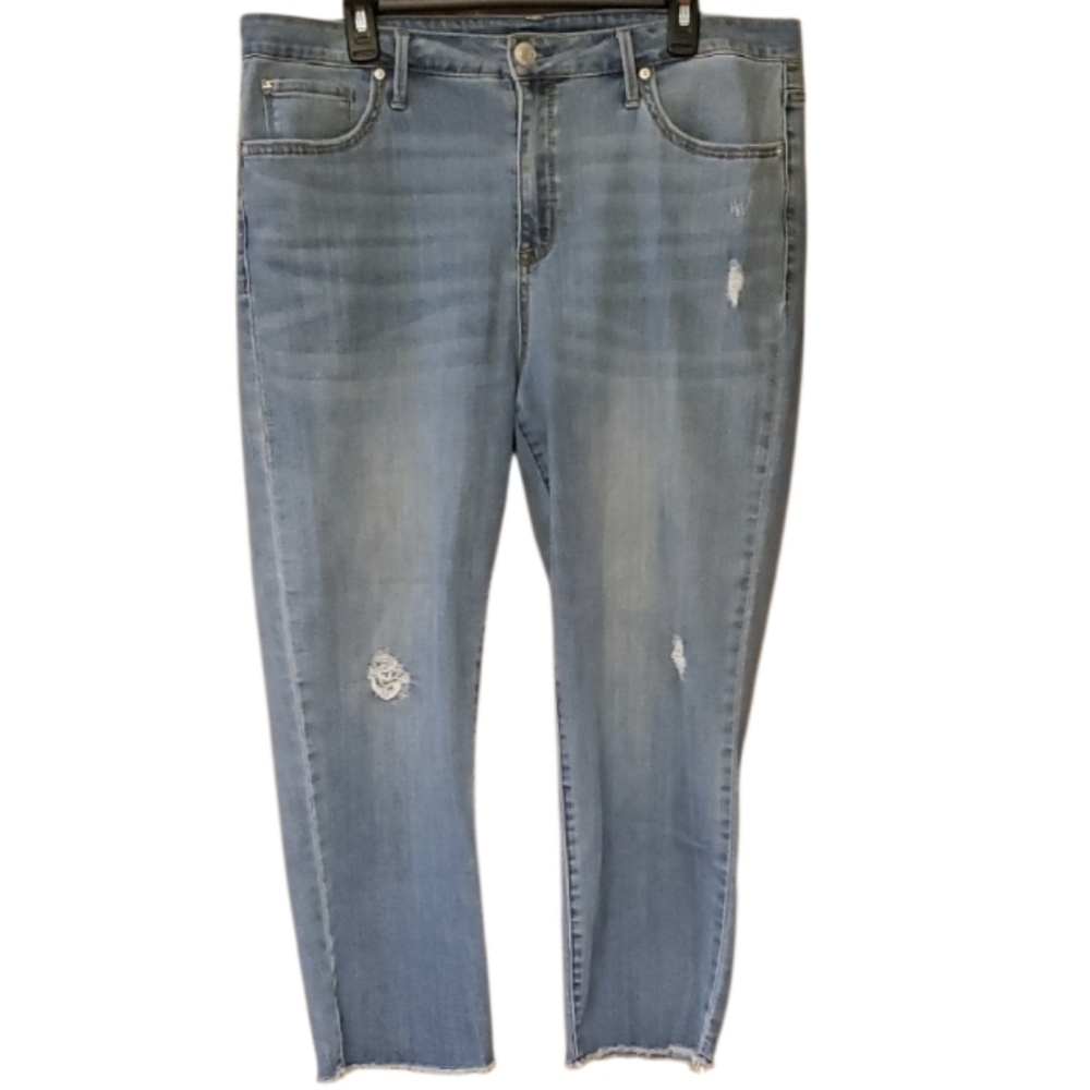 Seven7 Womens Blue Denim Distressed Raw Edge Ankle Jeans Size 16